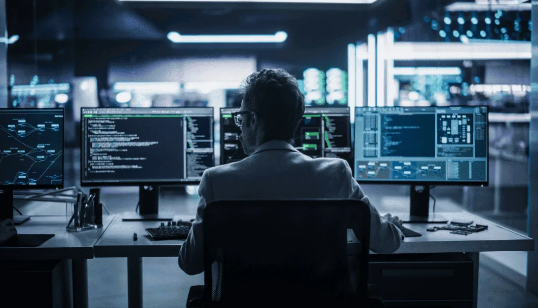 Professional working at office systems