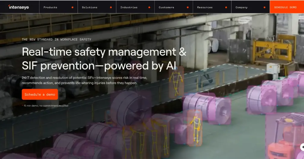 Image showing the website homepage of Intenseye vision AI