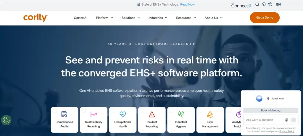 Cority EHSQ dashboard highlighting occupational health and safety surveillance data 