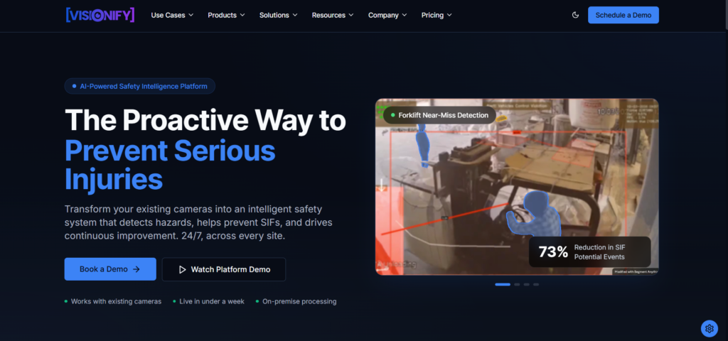 AI-powered safety platform detecting a forklift near-miss at an industrial site.