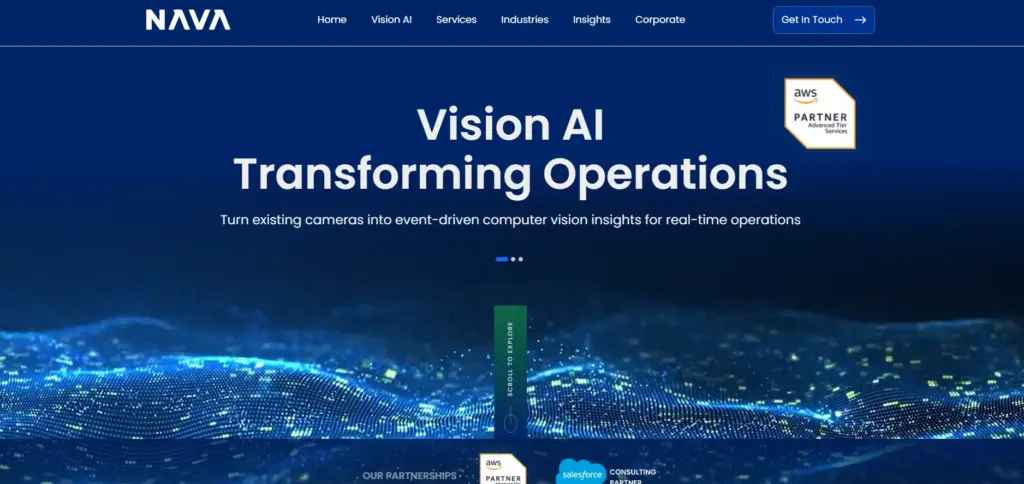 NAVA Vision AI website homepage showcasing its computer vision platform
