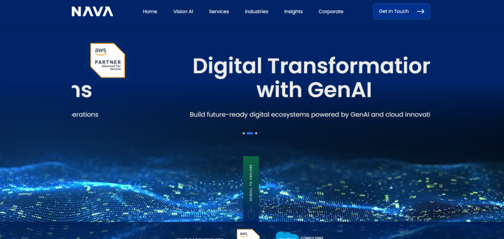 NAVA hero banner with AWS Partner badge and GenAI tagline